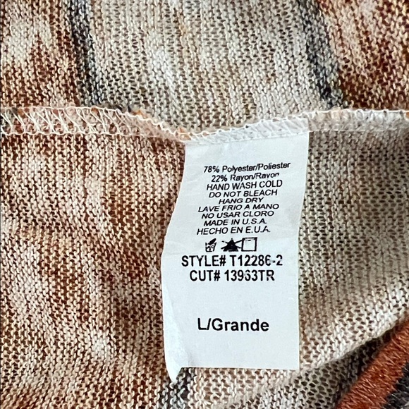 Flamingo Urban Brown Tan Striped Long Open Cardigan Sweater Size L - Picture 8 of 8